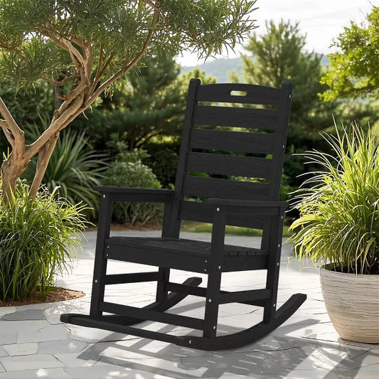 Hyleory Extra Wide HDPE Outdoor Adirondack Rocking Chair with Built-In Footrest and 30° Recline for Ultimate Relaxation