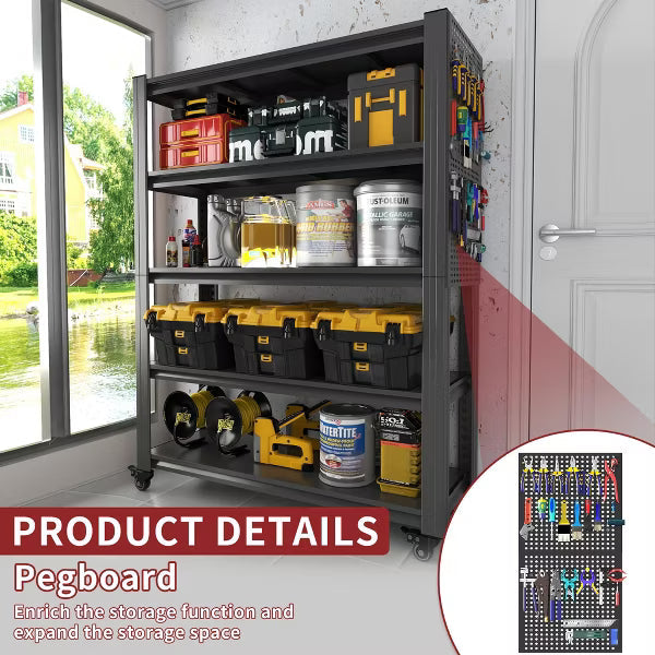 Munora - 78"H 5-Tier Heavy Duty Shelving with Pegboard & Wheels - 47.2"W x 18"D - 2000lbs Capacity