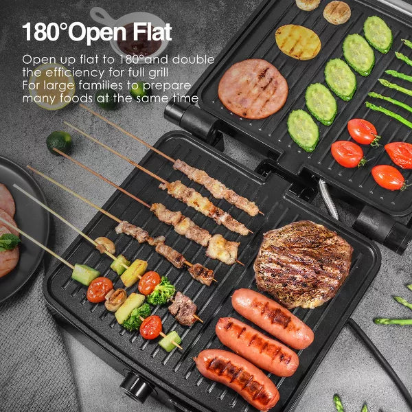 OSTBA Panini Press Grill, 4-Slice, Non-Stick, Adjustable Temperature, Opens 180, Removable Drip Tray, 1200W