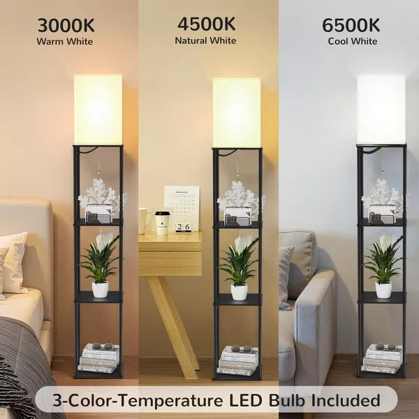 Napei 62-in Shelf Floor Lamp with Fabric Shade