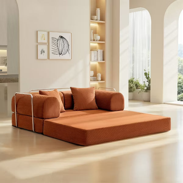 KERDOM Comfy Convertible Folding Mattress Couch, Loveseat Sleeper Fold-Out Sofa Bed with Armres for Living Room Bedroom Lounge Studio Floor Sofa Couch
