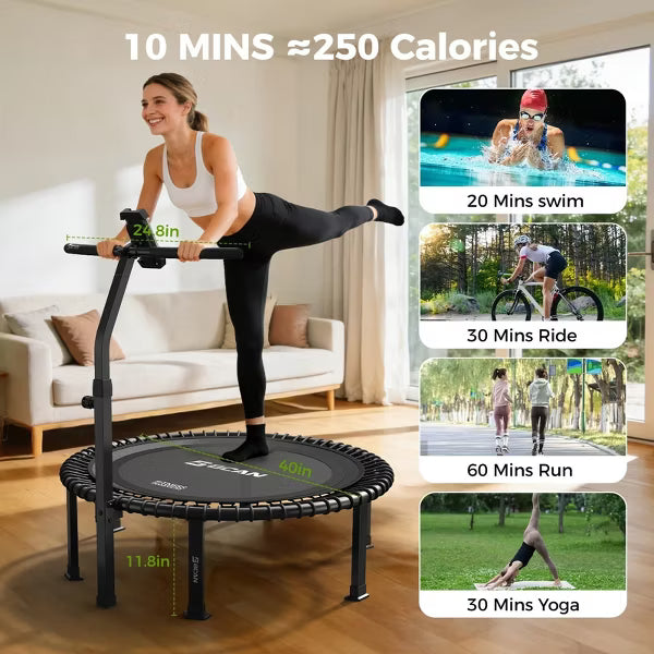 BCAN 38" Soft Land Pro Fitness Rebounder Trampoline, 400 lb Capacity, Adjustable Tension Bungees, Phone Holder & 2 Pairs Socks