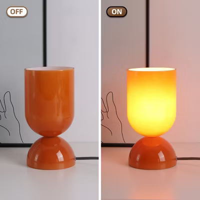 8.9" Modern Cylindrical Glossy Orange Glass Table Lamp with Dome Base for Bedside, Living Room, Study, Lounge, Bar Counter, or Coffee Table