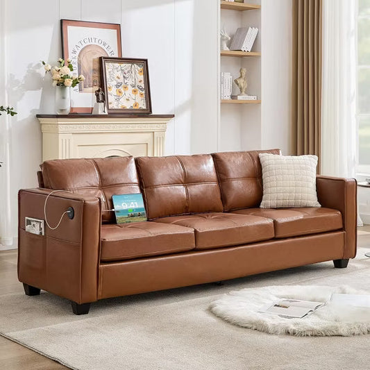 TYBOATLE 88" Faux Leather L-Shaped Sectional Sofa, Comfy Modular Couch with Chaise & USB, Convertible Sofa for Living Room, Bedroom, or Small Spaces