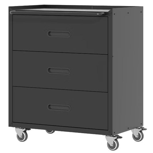 Munora - 3-Drawer Rolling Tool Cabinet with Workbench Top - 16.54"D x 29.53"W x 34.66"H - Black