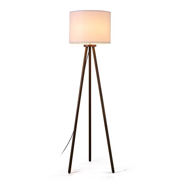 60.5" Natural Wood Tripod Floor Lamp, Nordic Style with White Linen Shade for Bedroom, Living Room, Study, Reading Room & Office