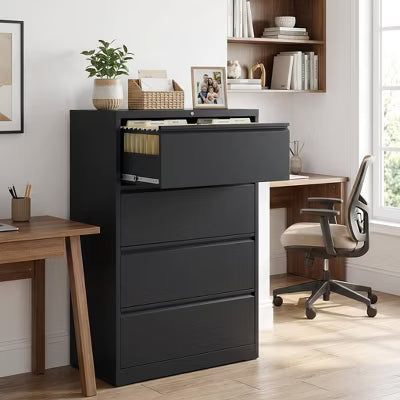 VIYET 4-Drawer Lock Lateral Filing Cabinet, Tall Heavy-Duty Metal Home Office Cabinet, 110lbs/Drawer, Full-Extension Slides, Letter/Legal/A4/F4,White