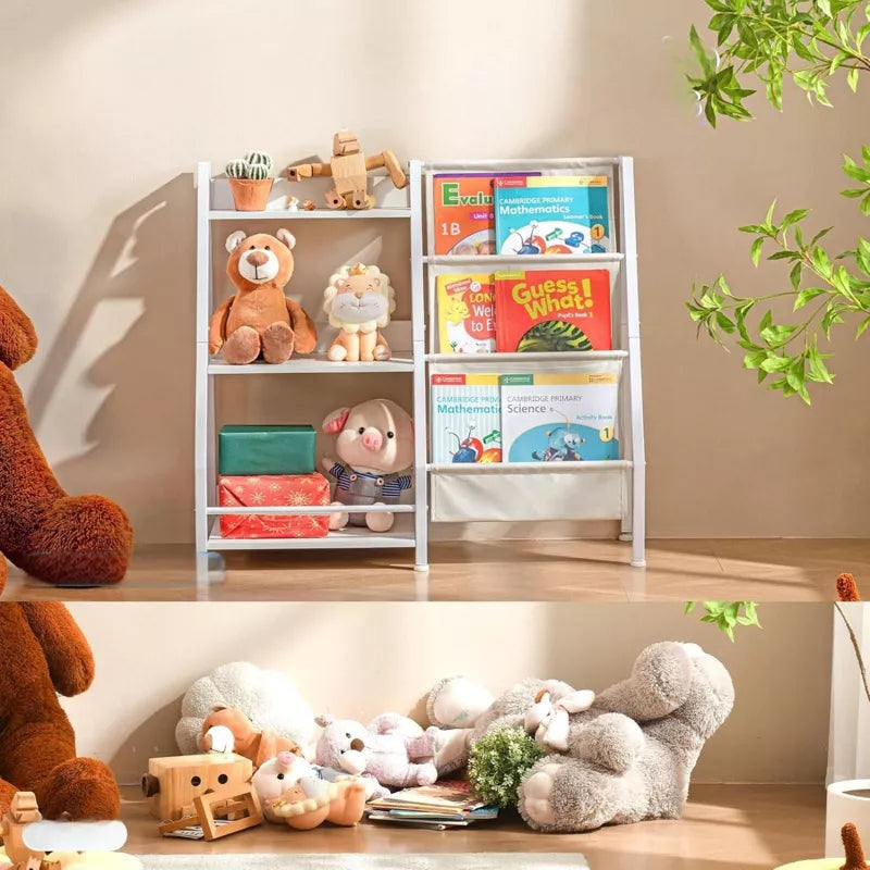 Unikito Kids Bookshelf, Book Shelf for Kids Rooms, 3 Tier Sling Bookcase Baby Toy Organizer Toddler Nursery Book Shelves, White, 32.7"x 11.8" x 28.9"