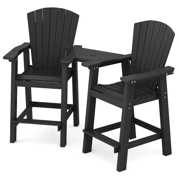 Hyleory Tall Adirondack Chair Set, Outdoor HDPE Barstools with Connecting Tray and Footboard