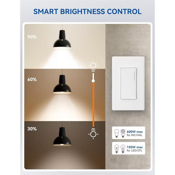 ELEGRP Smart Dimmer Light Switch Single Pole, 2.4GHz Wi-Fi Touch Dimmer Compatible w/Alexa and Google Assistant