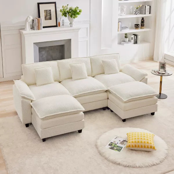 Likepay 105.9 in. Chenille Fabric 5 seat Sectional Sofa with 2 Ottomans