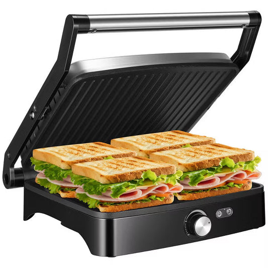 OSTBA Panini Press Grill, 4-Slice, Non-Stick, Adjustable Temperature, Opens 180, Removable Drip Tray, 1200W