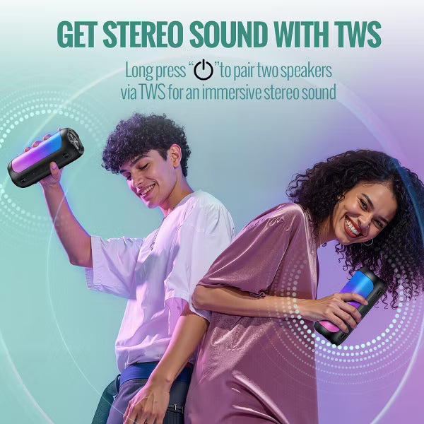 VEATOOL Portable Bluetooth Speaker, IPX5 Waterproof, Stereo Sound, 12H Playtime, Bluetooth 5.3, RGB Lights, Outdoor Speaker