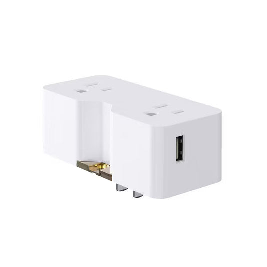 ELEGRP USB Wall Outlet Extender With dual USB A Ports (4.2A in Total),2 Prong to 3 Prong Grounding Adapter Plug, 125V, White 1PC