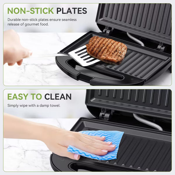 OSTBA 2-Slice Sandwich Maker with Non-Stick Grill Plates, Grilled Cheese function, Cool-Touch Handle, Indicator Lights, 750W, Compact & Easy to Clean