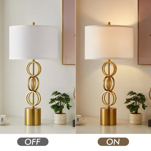 GTCLIGHTING Modern Gold Table Lamp for Living Room,32" Metal Round Bedside Lamps with White Fabric Shade for Bedroom End Table Nightstand