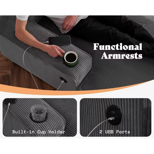 AMERLIFE Sectional Sofa with USB Ports& Storage