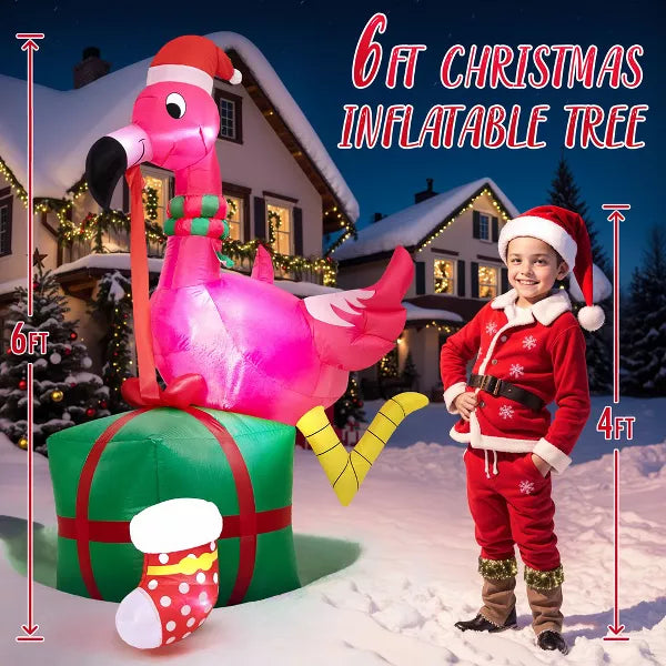 Presence Christmas Inflatables Outdoor Decorations - 6FT Christmas Blow Up Flamingo