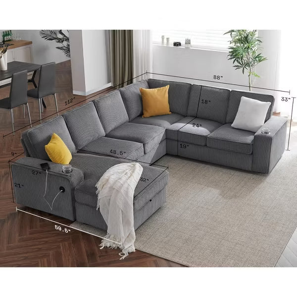 AMERLIFE Sectional Sofa with USB Ports& Storage