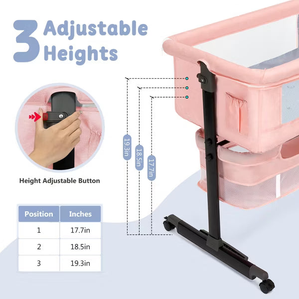 Semphis Baby Bassinet Foldable Portable Bedside Crib,Storage Basket Breathable Mesh.