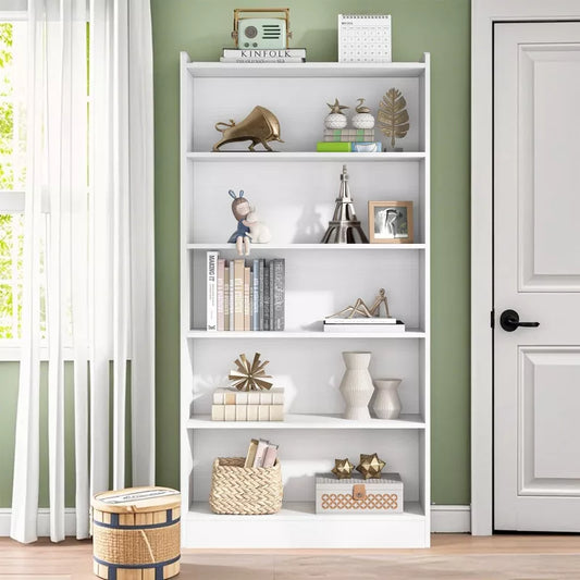 Lirago,6-Tier Wooden Open Bookshelf - Sturdy Particleboard & Melamine Saving Storage for Living Room, Office & Bedroom