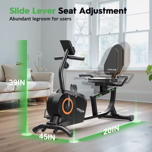 YOSUDA Recumbent Exercise Bike for Home，Magnetic Staionary Bike for Seniors/Adults with Adjustable Seat, Black