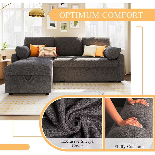 AMERLIFE 2 in 1 Pull Out Sofa Bed with Storage Chaise