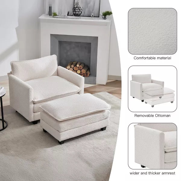 Hyleory 41.34" circle fleece Oversized Accent Chair, Sofa Chair with Ottoman and Large Seat , Modern Armchair for Bedroom Living Room