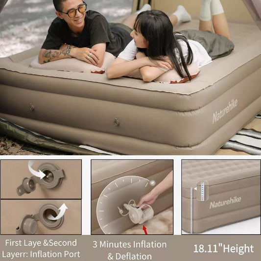 Naturehike Durable Queen Air Mattress, Raised Comfort Blow Up Mattress for Kids & Adults, Inflatable Bed with Storage Bag for Home, Travel & Camping