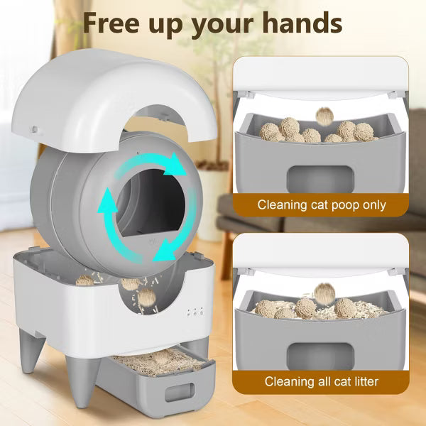 Fumoi Self Cleaning Litter Box,95L Automatic Cat Litter Box Self Cleaning Large Capacity,White