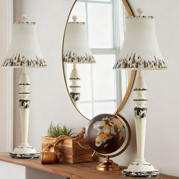 GTCLIGHTING 32“ Resin Table Lamp for Living Room with Metal Shade, Vintage Metal Nightstand Bedside Lamps for Bedroom Office,Rotary Switch