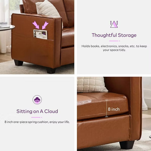 TYBOATLE 88" Faux Leather L-Shaped Sectional Sofa, Comfy Modular Couch with Chaise & USB, Convertible Sofa for Living Room, Bedroom, or Small Spaces