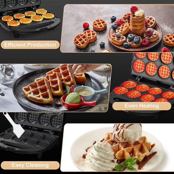 YASHE Multi Mini Waffle Maker, Compact, Black, Non-stick, 8 x 2'' Waffle Bites, Perfect for Families