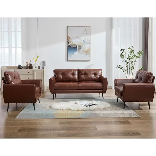 TYBOATLE 61" Faux Leather Loveseat Sofa, Mid-Century Modern Tufted Couch for Small Spaces, Comfy 2-Seater for Living Room, Bedroom, Office