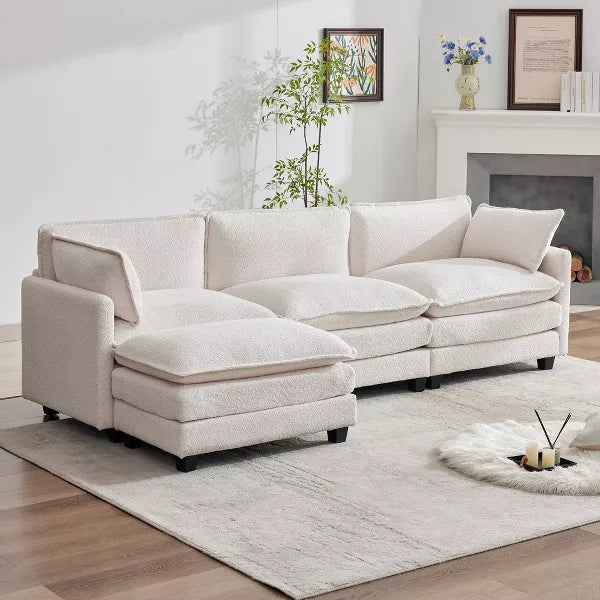 HYLEORY Circle Velvet U-Shaped Sectional Sofa , Indoor Furniture Convertible Modular Sectional Sofa Set with 2 Ottomans for Living Room
