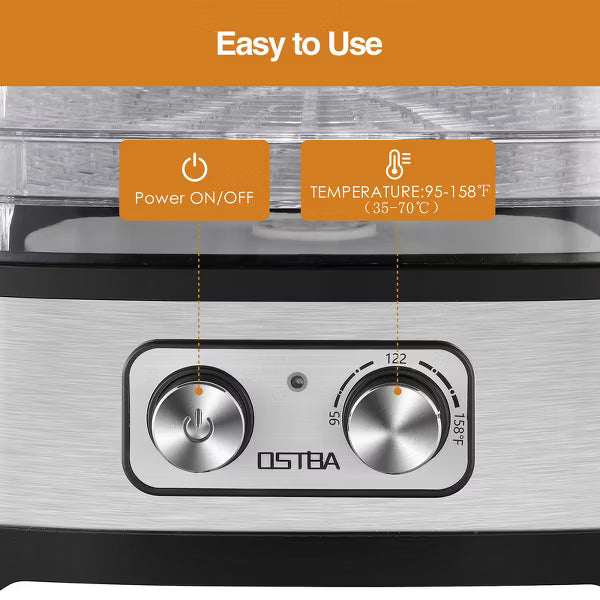 OSTBA 5-Tray Food Dehydrator, 240W, BPA-Free, Adjustable Temp, LED Display, Timer, Dishwasher Safe, for Jerky, Fruits, Herbs + Recipe Book