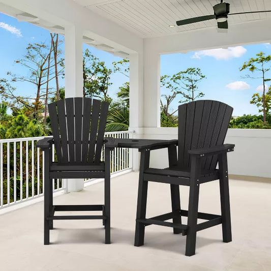 Hyleory Tall Adirondack Chair Set, Outdoor HDPE Barstools with Connecting Tray and Footboard