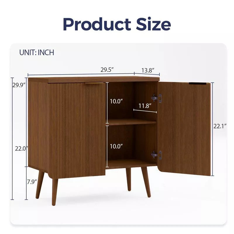 FONTOI Storage Cabinet, Sideboard Cabinet with Doors and Shelves, Buffet Cabinet with Waveform Panel for Dining Room, Walnut, 29.5*13.8*29.9