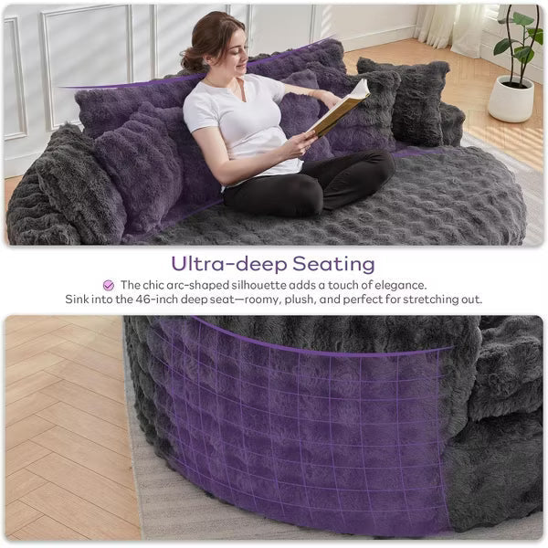 TYBOATLE 83'' Oversized Round Sofa, Soft Cushion Sofa Bed with 6 Pillows, Round Chaise Lounge Chair for Bedroom, Livingroom, Gray