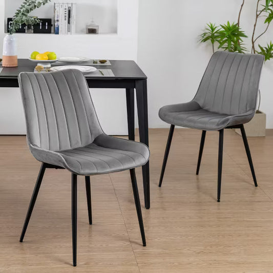 DYHOME Mid-century Modern Dining Chairs, Velvet Upholstered Metal Side Chair, Set of 2