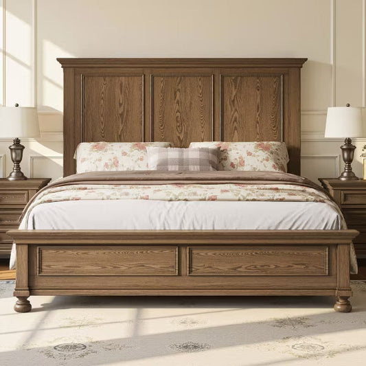 AMERLIFE Platform Bed Frame, Solid Wood with 65.2" Headboard, Heavy-Duty Slats, No Box Spring Required, Easy to Assemble