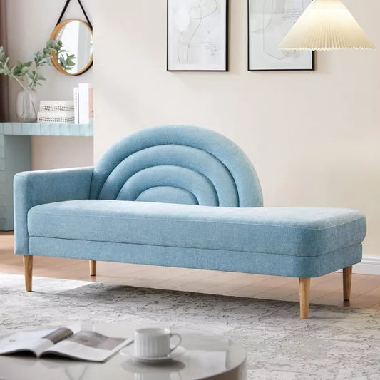 Rainbow Backrest Chaise Lounge  Linen Fabric, 660LBS Capacity, Under-Seat Storage, Easy Assembly & 1-Year Warranty, Multiple Colors for Small Spaces