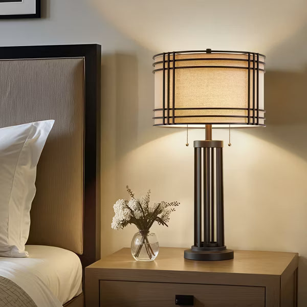 GTCLIGHTING Farmhouse Table Lamps for Living Room,30.5in Black Bedside Lamps with Dual Pull Chain Switch for Bedroom Office