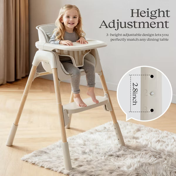 Fodoss 4-in-1 Convertible High Chair for Babies & Toddlers, Adjustable Height with Dishwasher-Safe Tray, Easy-Clean Design, Beige