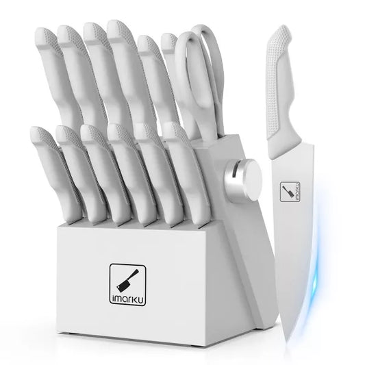 imarku Knife Set with Block, Built-in Sharpener, Stainless Steel Kitchen Knife Set with Non-Slip Ergonomic Handle, Dishwasher Safe, Best Gifts,14 PCS
