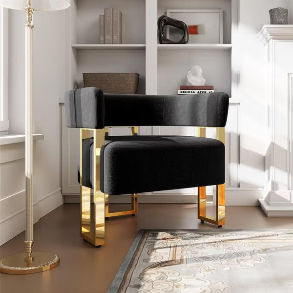 Mid-Century Modern Armchair, Upholstered Tufted Barrel Reading Chair for Bed Room, Office, Black