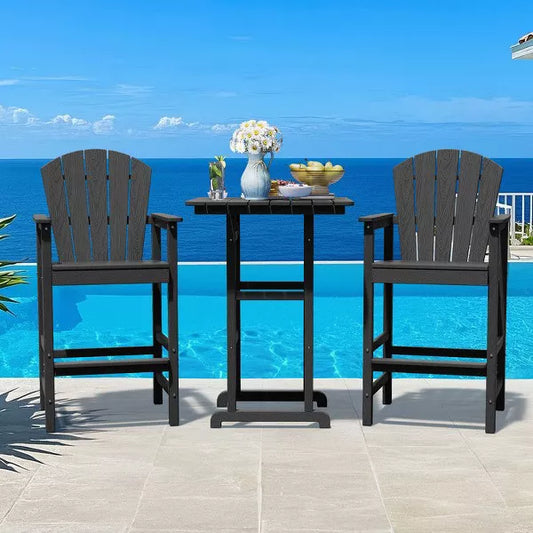 Hyleory 3-Piece HDPE Patio Bar Set with Adirondack Bar Stools - Durable Outdoor Furniture for Stylish Entertaining