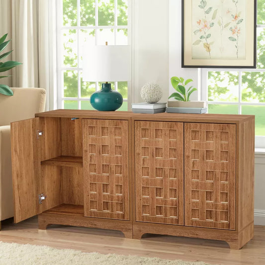 Lirago,57.48"L*13.78"W*31.5"H, Set of 2 Farmhouse Sideboards - Waffle Door Storage Cabinets with Adjustable Shelves