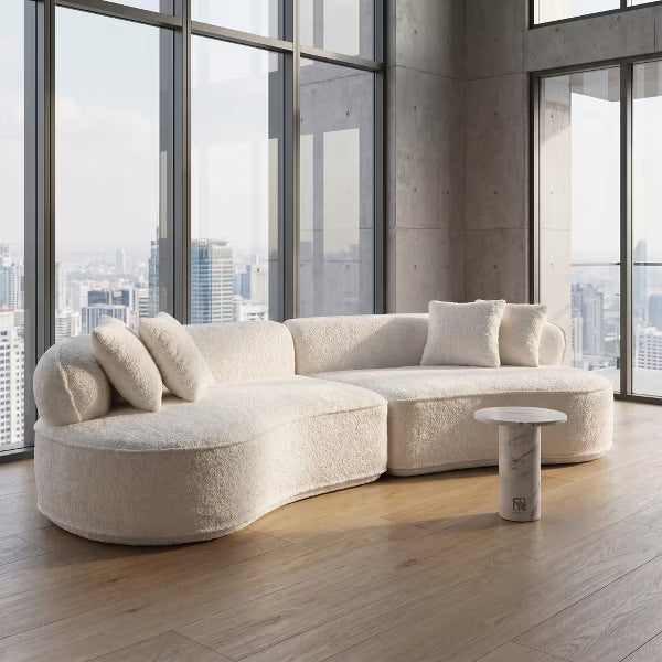 Modern Curved L-Shape Sectional Sofa with Premium Boucle Fabric – No Assembly Luxury Couch for Apartments, Living Rooms, and Cozy Nooks