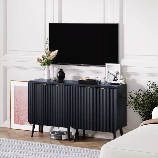 FONTOI Storage Cabinet, Sideboard Cabinet with Doors and Shelves, Buffet Cabinet with Waveform Panel for Dining Room, Black, 23.6*11.8*27.6